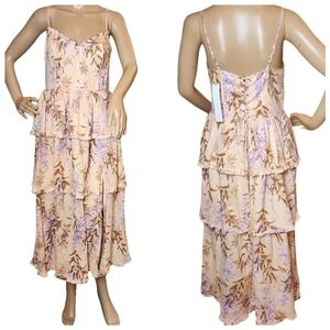 NWT House of Harlow Corset Tiered Linen/Rayon. Peach/Lavender Midi Dress. Small